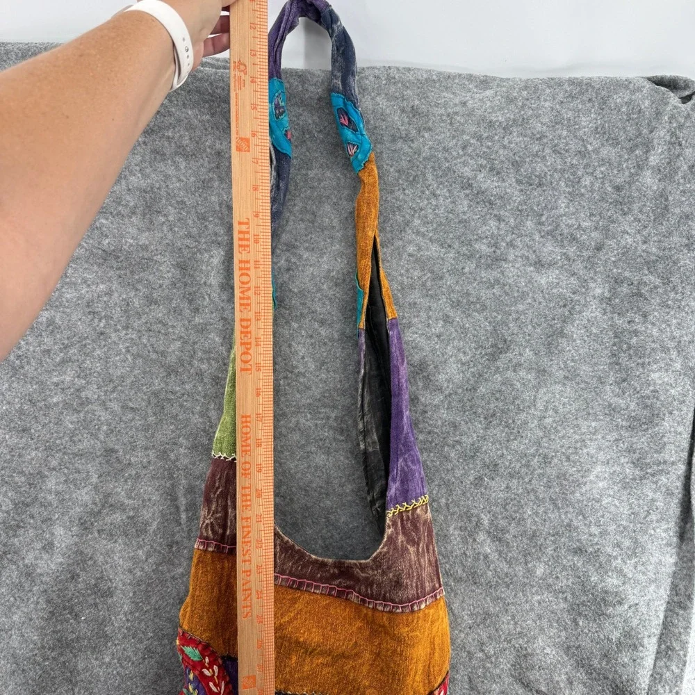 Made in Nepal Boho Patchwork Hobo Bag‎ Womens Multicolor Peace Sign Embroidery